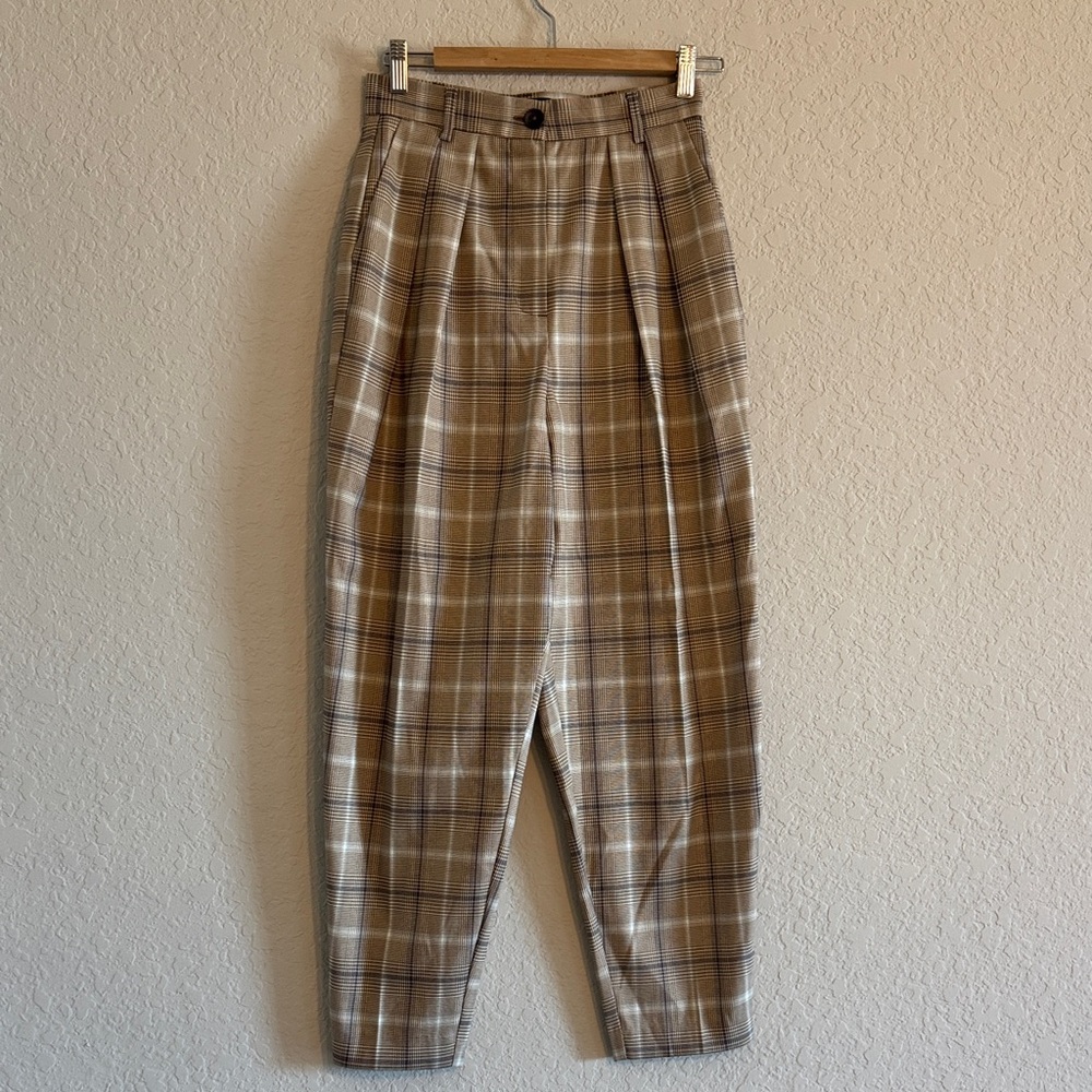 ASOS Tan Plaid Wide Leg Pants